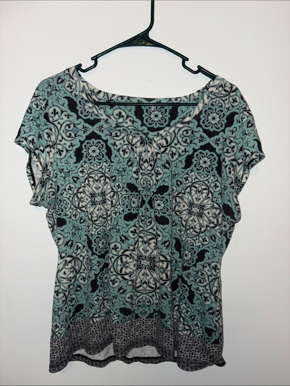 Women's Mint Green Patterned Short Sleeve Top